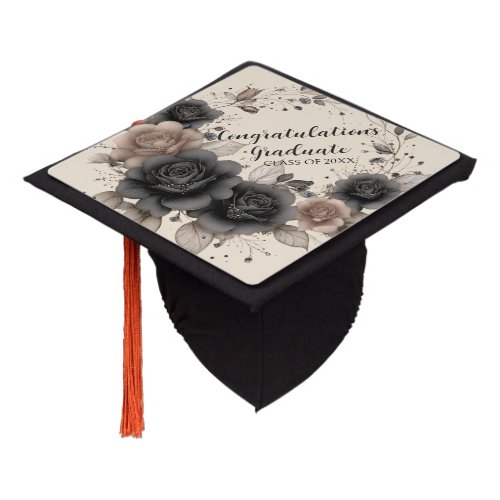 Elegant Floral Graduation Celebration Design Cap Topper