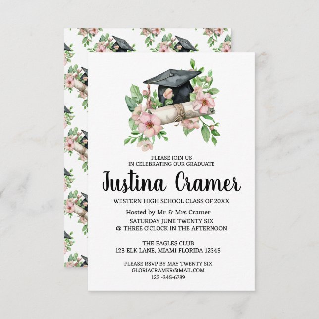 Elegant Floral Graduation Invitation (Front/Back)