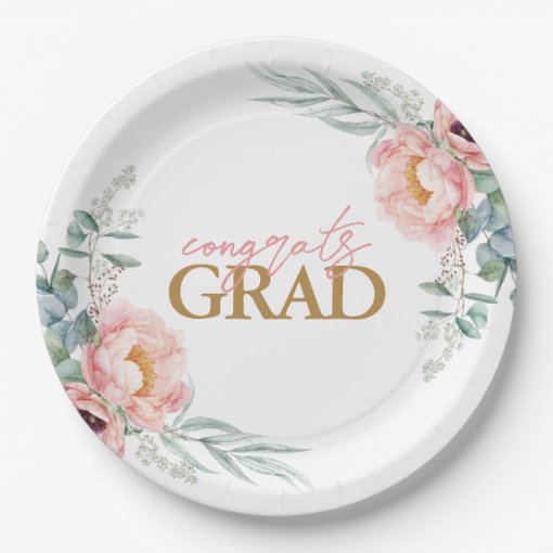 Elegant Floral Graduation Paper Plates | Zazzle