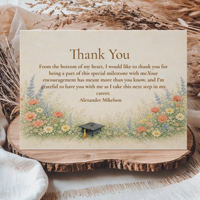 Elegant Floral Graduation Party Celebration Thank You Card (Creator Uploaded)