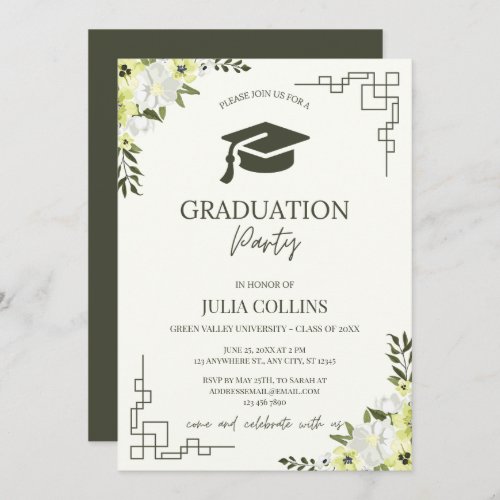 Elegant Floral Graduation Party Invitation Card