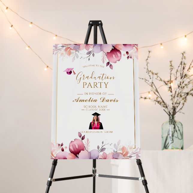 Elegant Floral Graduation Party Invitation  Foam Board (In Situ (Stand))