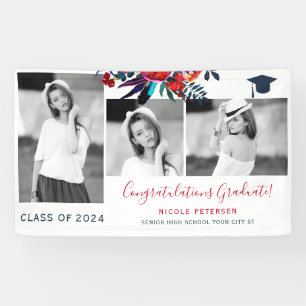 Elegant floral graduation party photo collage bann banner