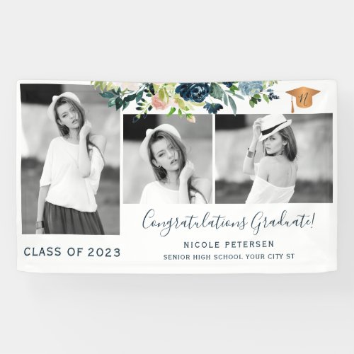 Elegant floral graduation party photo collage banner