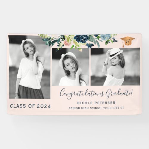 Elegant floral graduation party photo collage banner