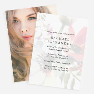 Elegant Floral Graduation Party Photo Invitation