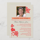 Elegant Floral Graduation Photo Invitation Coral/I (Front/Back)