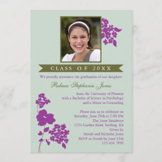Elegant Floral Graduation Photo Invitation Olive/M
