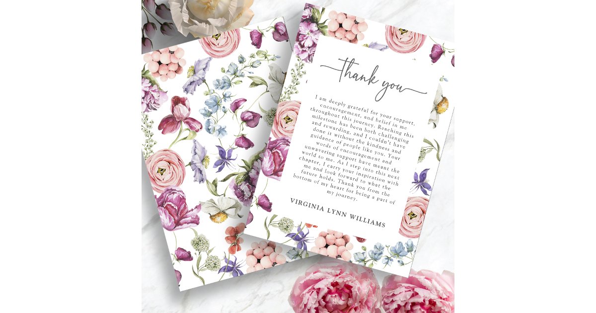 Elegant Floral Graduation Thank You Card | Zazzle