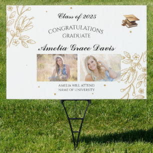 Elegant Floral Graduation Yard Sign