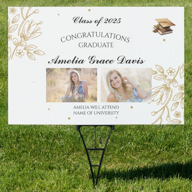 Elegant Floral Graduation Yard Sign (Insitu)