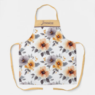 Elegant Floral gray Personalized Apron
