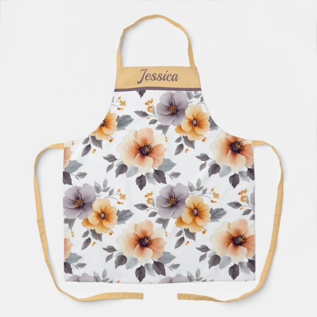 Elegant Floral gray Personalized Apron (Front)