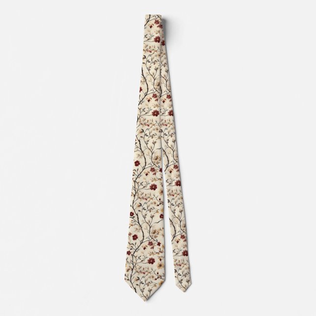 Elegant Floral  Gray Rust Tan Black Neck Tie (Front)