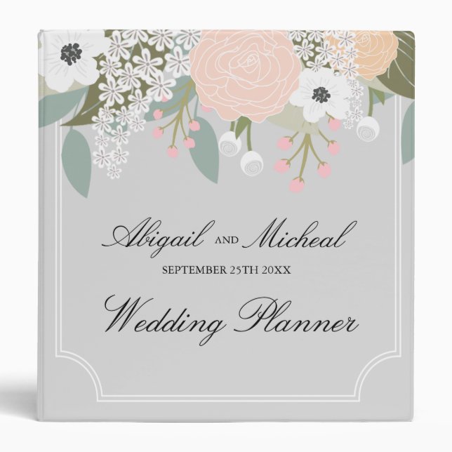 Elegant Floral -Gray- wedding planner binder (Front)