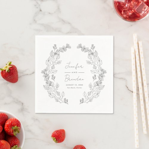 Elegant Floral Gray Wedding Reception Cocktail Napkins