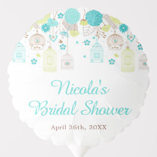 Elegant Floral Green and Blue Bridal Shower Balloon