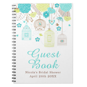 Elegant Floral Green and Blue Bridal Shower Notebook