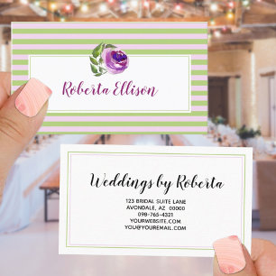 Elegant Floral Green Lilac Horizontal Stripes Business Card
