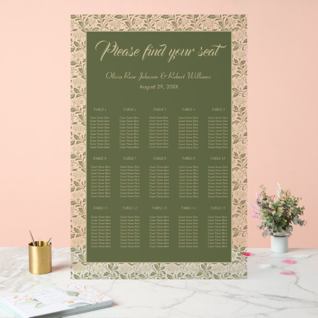 Elegant Floral Green Wedding Acrylic Seating Chart (Wedding)