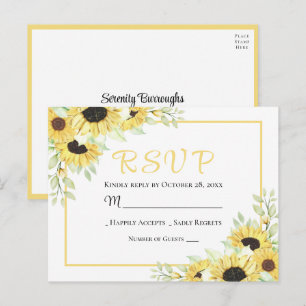 Elegant Floral Green Yellow Sunflower Wedding RSVP Postcard
