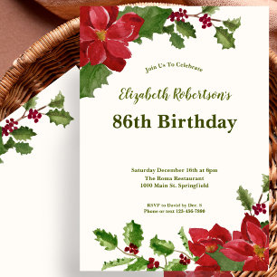 Elegant Floral Greenery 86th Birthday Invitation