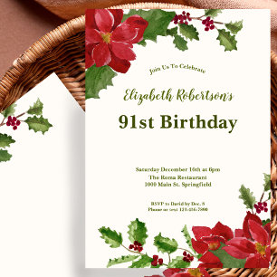 Elegant Floral Greenery 91st Birthday Invitation