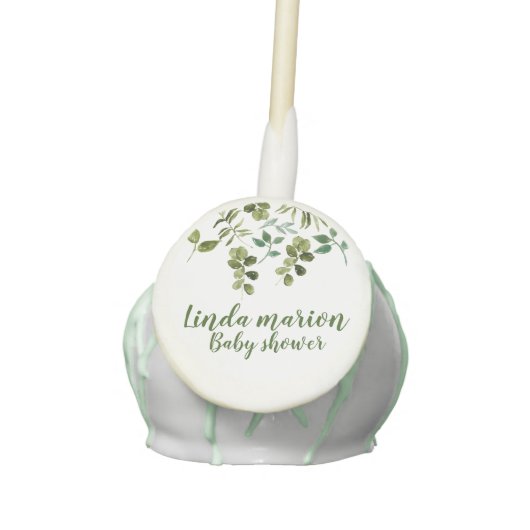 Elegant floral greenery baby shower cake pop (Front)