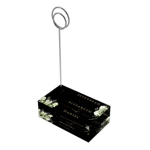 Elegant Floral Greenery Black And Gold Wedding Place Card Holder