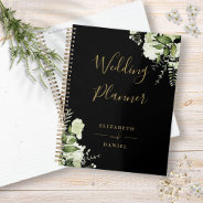 Elegant Floral Greenery Black And Gold Wedding Planner at Zazzle