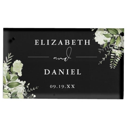 Elegant Floral Greenery Black And White Wedding Place Card Holder