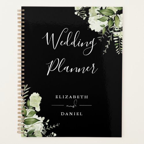 Elegant Floral Greenery Black And White Wedding Planner