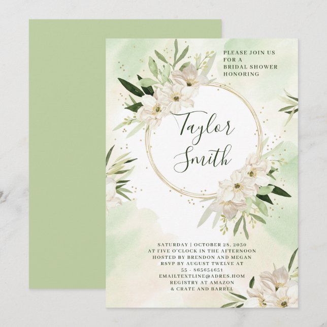  Elegant Floral Greenery Bridal Shower Invitation (Front/Back)