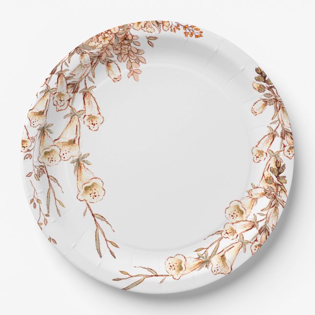 Elegant Floral Greenery Bridal Shower Wedding Paper Plates (Front)