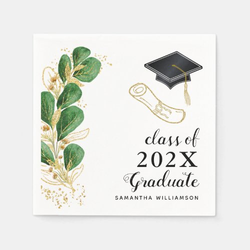 Elegant Floral Greenery Class of 2023 Graduation Napkins