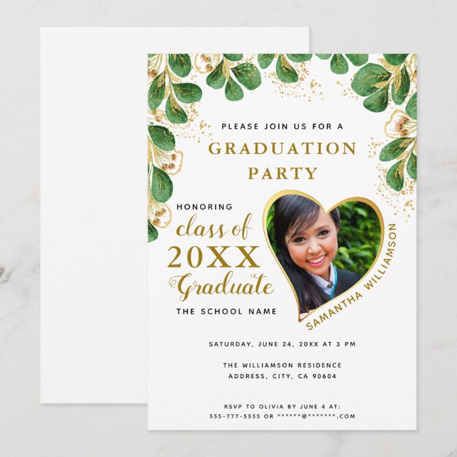 Elegant Floral Greenery Class of 2025 Graduation Invitation (Front/Back)
