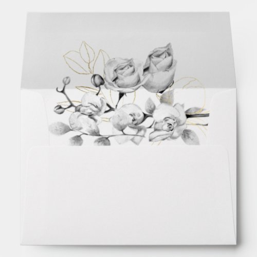 Elegant Floral Greenery Drawing Gold Frame Wedding Envelope