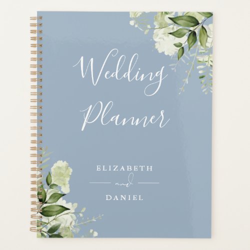 Elegant Floral Greenery Dusty Blue Wedding Planner