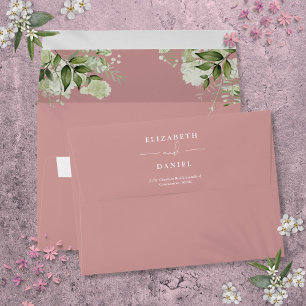 Elegant Floral Greenery Dusty Rose Return Address Envelope