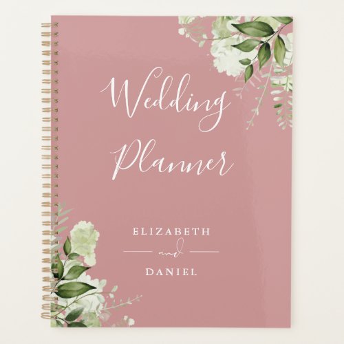 Elegant Floral Greenery Dusty Rose Wedding Planner