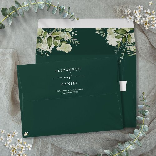 Elegant Floral Greenery Emerald Return Address Envelope