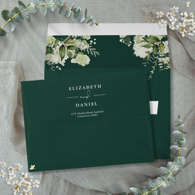 Elegant Floral Greenery Emerald Return Address Envelope (Elegant Floral Greenery Emerald Return Address Envelope)