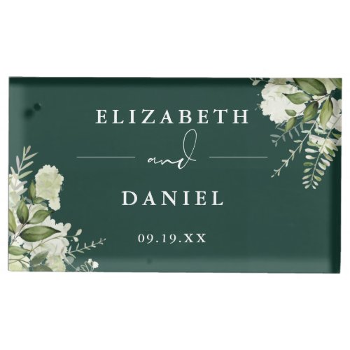 Elegant Floral Greenery Emerald Wedding Place Card Holder