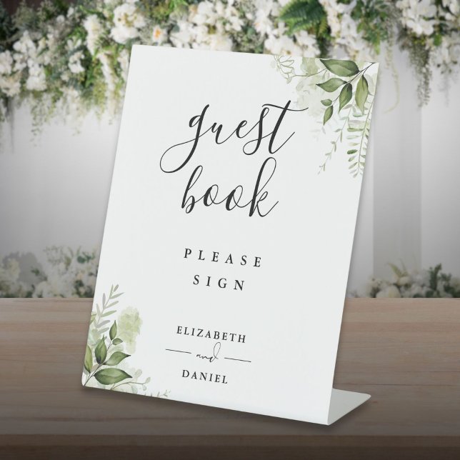 Elegant Floral Greenery Guest Book Pedestal Sign (Elegant Floral Greenery Guest Book Pedestal Sign)