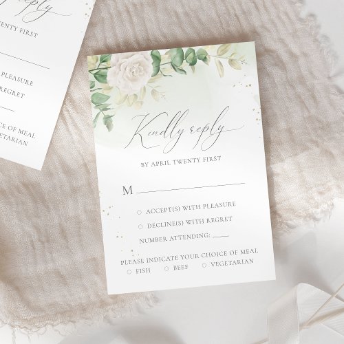 Elegant Floral Greenery Meal Options Wedding RSVP Card