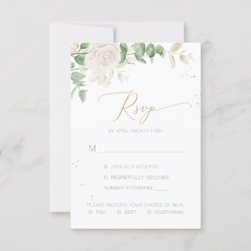 Elegant Floral Greenery Meal Options Wedding RSVP Card