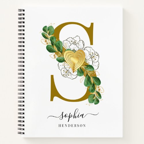 Elegant Floral Greenery Monogrammed Letter S Notebook