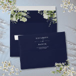 Elegant Floral Greenery Navy Blue Return Address Envelope<br><div class="desc">Featuring pretty floral greenery on the inside of the envelope,  this elegant return address envelope can be personalized with your names and address details in chic white lettering on a navy blue background. Designed by Thisisnotme©</div>