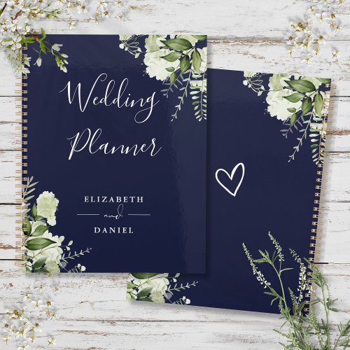 Elegant Floral Greenery Navy Blue Wedding Planner
