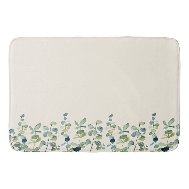 Elegant Floral Greenery Off White Eucalyptus Bath Mat (Front)